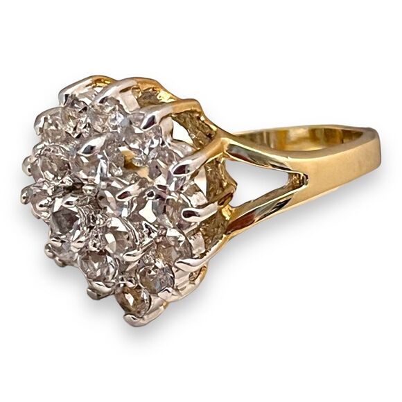 Vintage Ring Size 5 Cubic Zirconia Cluster Ring 14K Gold Plate Mid-Century 14G - Picture 8 of 11